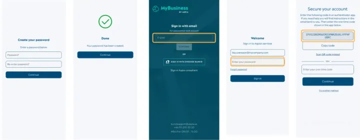 Forklaring av oppsett av mybusiness
